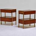Style of harvey probber pair of twodrawer nightstands usa 1960s walnut brass unmarked 25 x 23 x 14
