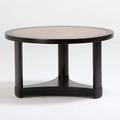 Edward wormley dunbar coffee table berne in 1940s stained and lacquered mahogany tooled leather paper manufacturer label 20 12 x 35 12 dia
