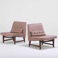 Edward wormley dunbar pair of slipper chairs berne in 1960s walnut upholstery both unmarked 29 x 26 12 x 28