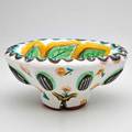 Mary jo bole bowl decorated with leaves and abstract motifs columbus oh 1984 glazed earthenware signed and dated 5 34 x 11 14 dia