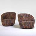 Vladimir kagan directional pair of nautilus swivel chairs usa 1980s upholstery enameled wood upholstery labels 29 x 36 x 34