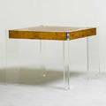 Style of vladimir kagan breakfastgame table usa 1970s olive burl acrylic leather unmarked 28 12 x 36 sq