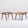 George nakashima pair of walnut grass seated stools new hope pa 1950s each 12 12 x 18 x 16 provenance available signed letter of authenticity and copy of order card for cherry stool