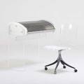 Hill manufacturing corp tambour desk and chair garnerville ny 1970s acrylic aluminum vinyl chairs labeled desk 37 x 35 x 23 chair 34 12 x 23 sq