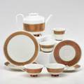 Marguerite friedlaenderwildenhain trude petri hallesche form tea set with goldringe decoration teapot sugar creamer two cups two saucers and two dessert plates germany ca 1930 all marke