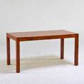 Directional style writing table usa 1980s burlwood veneer unmarked 30 12 x 60 x 30