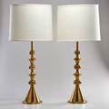 Stiffel pair of sculptural polished brass table lamps usa 1960s unmarked each to finial 33 12 x 6 12 dia