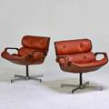 Plycraft pair of armchairslawrence ma 1960s walnut vinylchromed and enameled steel unmarked 28 x 26 12 x 28