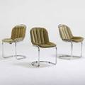 Italian three cantilevered chrome side chairs with velvet seat cushions 1970s tagged made in italy each 32 x 18 x 21