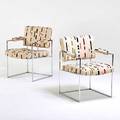 Milo baughman thayer coggin two armchairs high point nc 1970s chromed steel upholstery one with fabric label 31 x 23 12 x 24