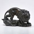 Japanese bronze lion standing on rocks 20th c 7 x 4 12 x 11 12