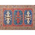 Caucasian soumak area rug with three medallions and triple border 20th c wool unmarked 104 x 80