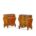 Pair of bombe marble top commodes ormolu mounted 20th c 36 12 x 36 x 17
