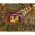 Harry walker american b 1947 oil on canvas of movie theater with film gone with the wind on screen 1996 framed signed and dated 28 x 35