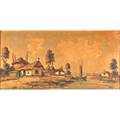 Large village scene oil on canvas illegibly signed framed 24 x 48