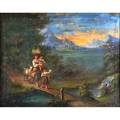 Pastoral landscape with shepherdesses 19th c oil on canvas framed 16 18 x 20 78