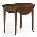 Pembroke style dropleaf table mahogany with line inlay tapered square legs 20th c 28 x 32 12 x 20 12 closed