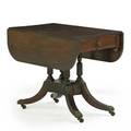 Federal dropleaf table mahogany with one drawer and pedestal base early 19th c 29 12 x 36 x 22 12