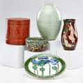 Royal doulton etc group lot royal doulton plate la dage lavaglazed bowl celadon glazed vase vietnamese lacquered wood vase and nesting boxes 20th c most marked tallest 8 14