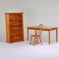 Contemporary furniture countrystyle pine bookcase and work table together with oak windsor chair usa 1990s all unmarked bookcase 60 x 36 x 14