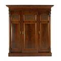 Renaissancestyle mahogany linen press three paneled cupboard doors center section with fitted interior 20th c 88 x 81 x 27