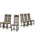 American william and mary style side chairs set of six in oak each with a pierced slat back padded dropin seat and turned legs 20th c 47 x 18 x 17 12