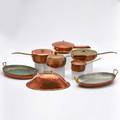 Copper cookware eight pieces including two oval casseroles covered saute pan two covered sauce pans etc 20th c saute pan 212 x 16 dia