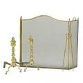 Federal brass fireplace set pair of andirons with tongs and firescreen mid 19th c one andiron lacking finial andirons 21