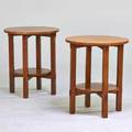 Contemporary arts  crafts pair of lamp tables in the style of gustav stickley usa quartersawn oak unmarked 28 x 23 12 dia