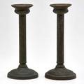 Joseph heinrichs pair of hammered copper candlesticks new york ca 1900 both marked 10 14 x 4 12 dia