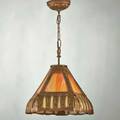 Arts and crafts panel glass ceiling fixture early 20th c slag glass and patinated metal unmarked 16 x 12