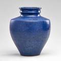 Pewabic vase in deep blue glaze detroit mi circular pewabic detroit stamp 9 34 x 7 14 dia