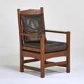 L  jg stickley onondaga shops armchair fayetteville ny ca 1920 quartersawn oak leather unmarked 39 x 27 12 23 12