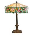 Arts and crafts table lamp with leaded slag glass shade early 20th c patinated white metal unmarked 23 12 x 18 dia