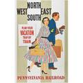 Pennsylvania railroad poster original artwork gouache illustration by john collins north  south  east  west ca 1950 47 14 x 31
