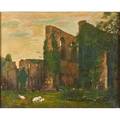 European landscapes two oil on canvas paintings of ruins 19th c framed 24 x 30
