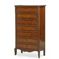 Louis xvxvi style tall chest of drawers tulipwood and kingwood with rectangular top above seven drawers on hipped cabriole legs 20th c 52 12 x 30 14 x 14
