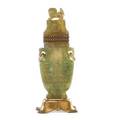 Chinese jade covered urn carved decoration with foo dog finial mounted as a lamp early 20th c 15