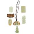 Chinese jade seven carved pieces cloud form stylized archaic form axe three pendants guanyin and a buddha longest pendant 3 14