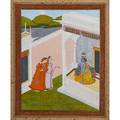 Mughal paintings two gouache and gilt on paper courtyard scenes 18th c framed largest 9 12 x 9 12