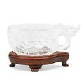 Chinese carved rock crystal libation cup oval form with cloud design on wood base 20th c 2 14 x 5 12