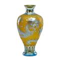Steuben acid cutback vase silver iridescent dragon decoration on yellow ground ca 19201930 drilled for lamp mounting unsigned 12