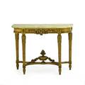 Louis xvi style giltwood console and pier mirror the mirror carved with floral garlands the console with dshaped onyx top leaf carved round tapered stop fluted legs early 20th c 94 12 x 40 x
