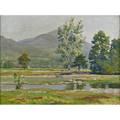 George w picknell american 18641943 oil on canvas landscape with stream framed signed 18 14 x 24
