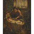 Robert gemmell hutchinson british 18551936 oil on canvas of elderly woman and baby in a cradle framed signed 17 x 13 78 provenance exhibited at royal academy 18801909
