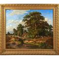 Heinrich steinike german 18251909 oil on canvas landscape with cottage and sheep framed signed 33 12 x 42
