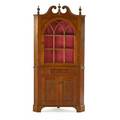 American chippendale corner cabinet twopiece in pine with arched pediment and single glazed door one drawer over cupboard doors bracket feet 19th c 89 x 42 12 x 21 12