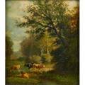 James macdougal hart american 18281901 oil on canvas laid to board cows at pasture  catskill mountains new york ca 1874 signed 11 38 x 9 18