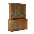 Pennsylvania german cupboard walnut with glass door top and spoon holder shelves on bracket feet 19th c 89 x 65 x 17