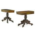 Pair of classical lift top games tables stencil decorated with carved pedestals probably new york ca 1820 29 12 x 36 x 18